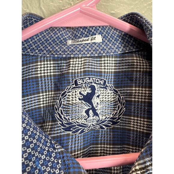 Bugatchi Shaped Fit Cotton Button Down Plaid Blue Mens Shirt Size 2XL - Picture 4 of 6